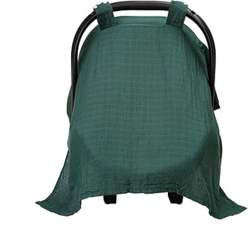 Meracorallo Muslin Baby Car Seat Cover, Lightweight Breathable Soft Infant Carrier Cover Carseat Canopy for Baby Boys and Girls, Green