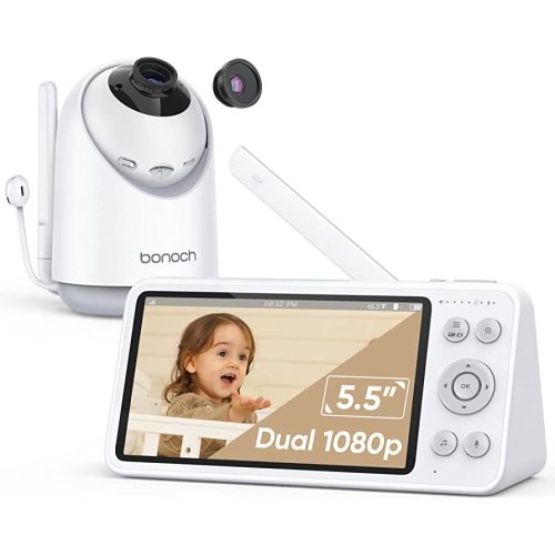 bonoch Video Baby Monitor No WiFi, Local Storage+Playback, 1080p HD Camera&Display, Baby Monitor with Camera and Audio, 7800mAh, 1800ft Range, Motion&Sound Detection, Hack-Proof, Additional 110° Lens