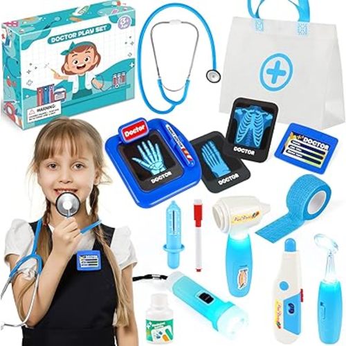 Doctor Kit for Kids, 15 Pcs Doctor Kit for Toddlers 3-5, Kids Doctors Play Set with Real Stethoscope, Medical Bag, Pretend Play Toys for Boys Girls, Halloween Christmas Birthday Gifts