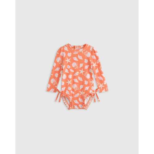 Long Sleeve Tie One-Piece Swimsuit - Baby in Shells
