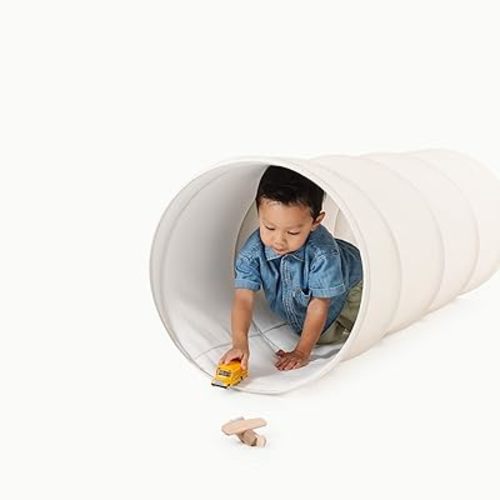Gathre Premium Crawling Tunnel for Kids (19.5-inch W, 60-inch L) Wipeable & Water Resistant Pop Up Tent for Toddlers, Easy Fold with Leather Ties - Ivory