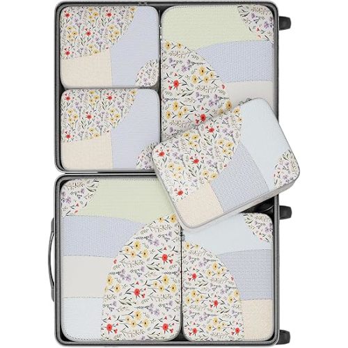 OlarHike 6 Set Packing Cubes for Travel, 3 Various Sizes(Large,Medium,Small), Luggage Organizer Bags for Travel Accessories Travel Essentials, Travel Cubes for Carry on Suitcases (Flower)