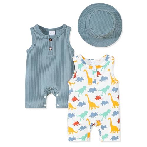NZRVAWS Newborn Baby Boy Clothes Infant 0 3 6 9 12 Months Romper Sleeveless Jumpsuit 3PC Bodysuit Hat 3PC