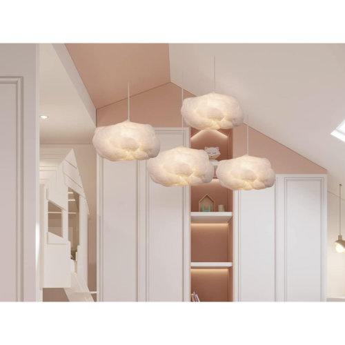 Orren Ellis Hanging Cloud Pendant Lighting,Fluffy Cotton Chandelier Ceiling Light Fixture | Wayfair
