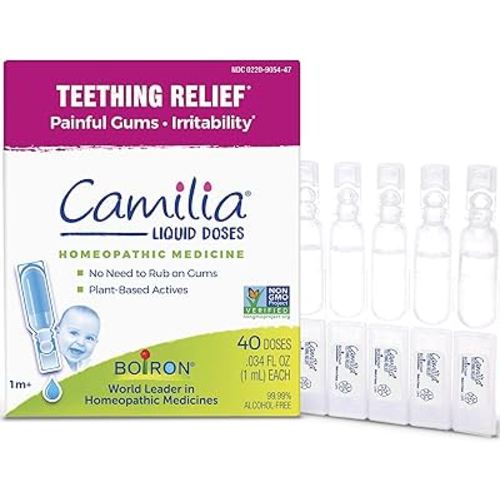 Boiron Camilia Teething Drops for Daytime and Nighttime Relief of Painful or Swollen Gums and Irritability in Babies - 40 Liquid Droppers Bundled in 8 separate packs of 5