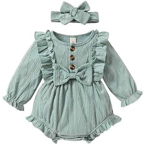 YOUNGER TREE Newborn Baby Girl Romper Ruffle Jumpsuits Long Sleeve Sweater Rompers Infant Girls Clothes Fall Winter Outfit