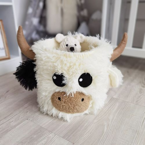 Highland Cow Nursery Basket - Baby Cow Storage Bin, Farm Animal Playroom Decor, Handmade Cow Basket for Nursery