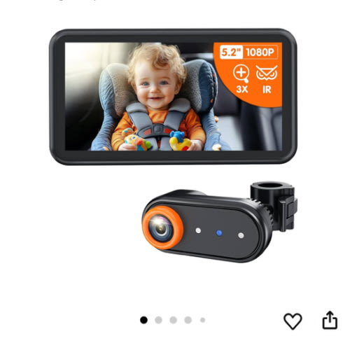 BM2A Baby Car Camera, Night Vision & 5.2" 1080P Display for Rear-Facing Car Seats, Easy No-Damage Install, Patented Anti-Shake Mount – Ideal for Parents and Pet Owners