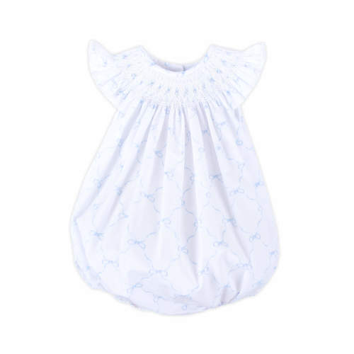 Little Blue Bow Smocked Angel Sleeve Bubble