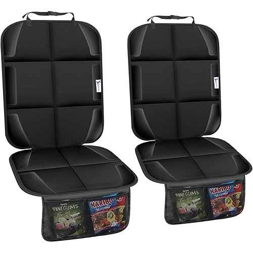Car Seat Protector, Non-Slip Rubber Padded Backing Seat Protector for Child Seats, Waterproof Thickest Padding Car Seat Protector Under Baby Seat - No Imprint (Black-Ⅰ-2pcs)