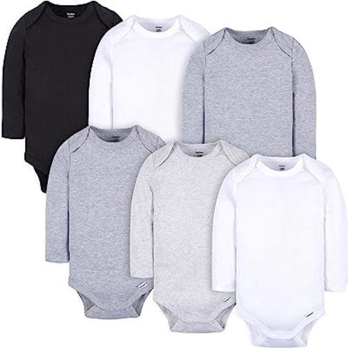 Gerber Baby 6 Pack Long-Sleeve Onesies Bodysuit, White and Black
