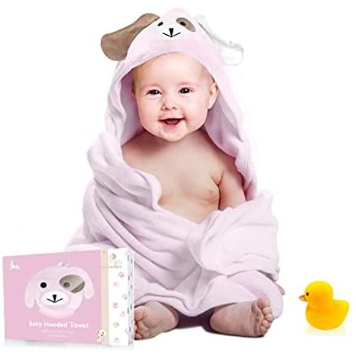 Premium Hooded Baby Towel for Infant, Toddler, & Newborn - 100% Organic Bamboo, 35 x 35 Soft & Large Cloth - Ideal for Bath, Washing, Wiping for Boys & Girls - Pink