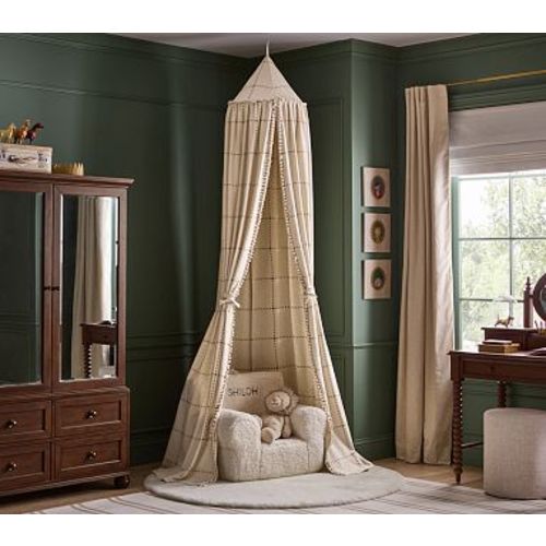 Chris Loves Julia Eyelet Pom Pom Canopy, White