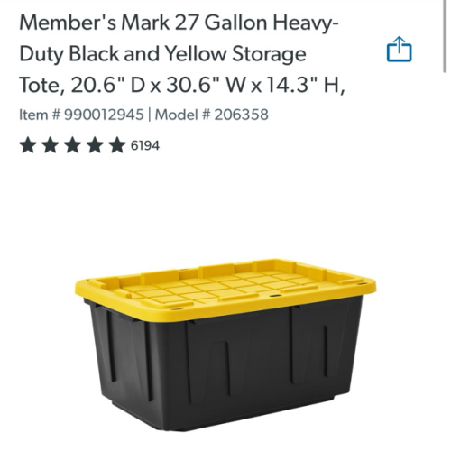 Member's Mark 27 Gallon Heavy-Duty Black and Yellow Storage Tote, 20.6" D x 30.6" W x 14.3" H, 1 pack or 4 pack - Sam's Club
