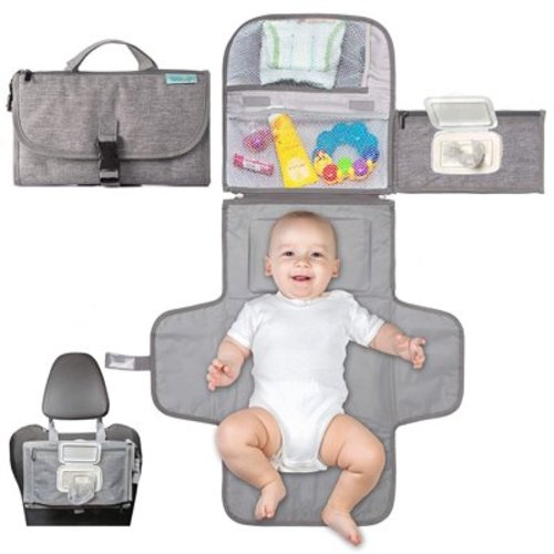 Portable Diaper Changing Pad - Baby Diaper Changer Travel Bag with Wipes Pocket, Smart Design Portable Changing Mat, Infant Travel Station Kit, Gift for Newborn Girl & Boy - Grey, Classic