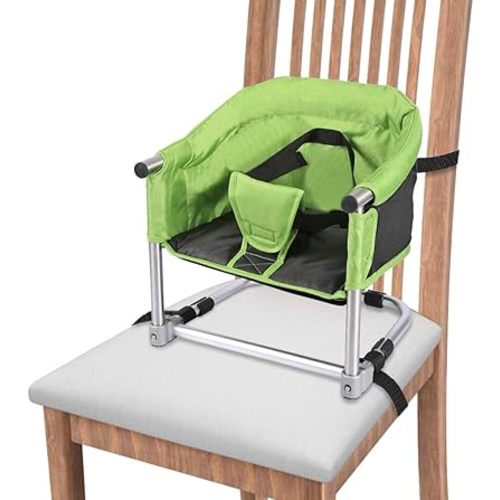 Booster Seat for Dining Table: Portable Toddler Booster Chair with Safety Buckle and Height Adjustable, Foldable Baby Feeding Chair, Kids High Chair Booster Seat for Kitchen Home Travel - Green