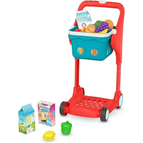 B. toys – Shop & Glow Toy Cart – Pretend Play Toys for Toddlers – Grocery Cart with Lights & Sounds – Basket & Play Food – 2+ Years (13 Pieces)