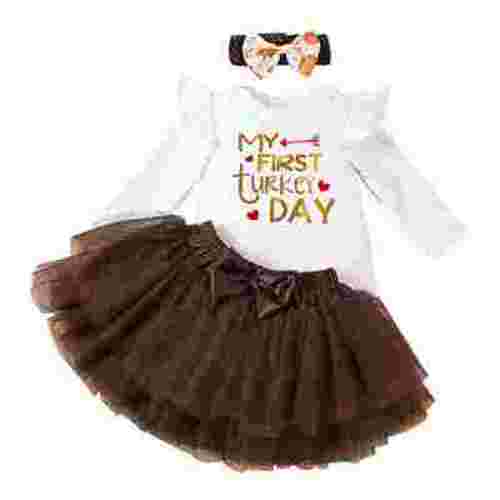 Baby Girl Thanksgiving Outfit Bodysuit+Tutu Skirt+Headband Clothes Set,2 Piece Outfit Sets Sizes 0-3 Months