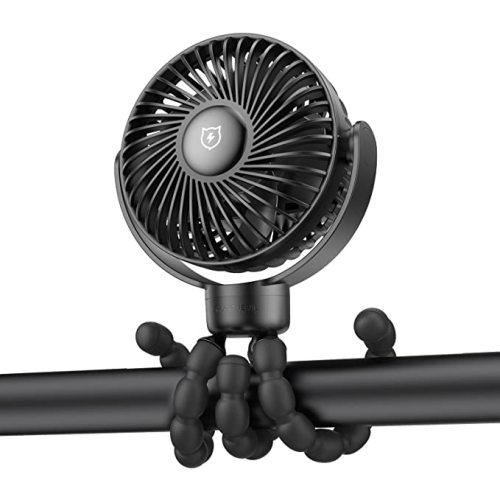 SmartDevil Portable Stroller Fan, 4000mAh Small Battery Operated Baby Fan, 4 Speeds Car Seat Fan with Flexible Tripod, Dual 360° Rotatable, for Peloton Bike, Crib, Treadmill, Travel (Black)