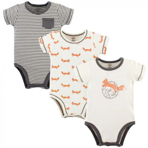 Touched by Nature Baby Boy Organic Cotton Bodysuits 3pk, Fox, 3-6 Months