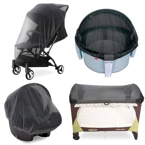 Baby Mosquito Net for Stroller, Reusable Bug Net for Stroller, Bassinets, Cradles, Playards, Pack N Plays and Portable Mini Crib, Portable & Durable Baby Insect Netting, Black
