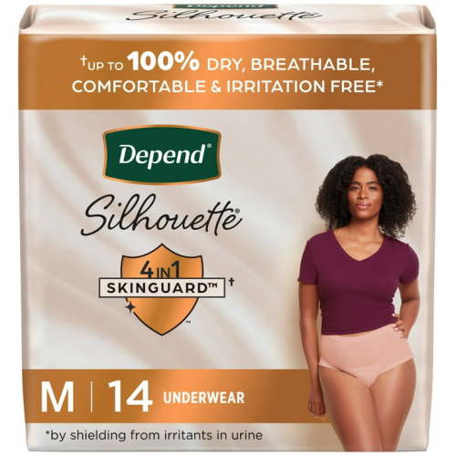 Depend Silhouette Women’s Incontinence & Postpartum Underwear for Bladder Leaks, M, 14 Count