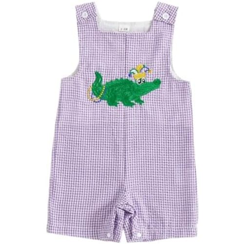 Ayalinggo Newborn Baby Boy Clothes Carnival Smocked Romper Alligator Embroidery Sleeveless Overalls Shorts Infant Outfit