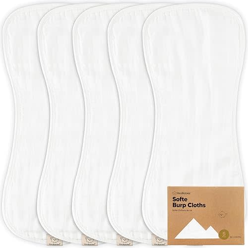 5-Pack Muslin Burp Cloths for Baby Boys and Girls - Super Absorbent Baby Burp Cloth, Viscose Derived from Bamboo Cotton Baby Washcloths, Burp Rags, Large Neutral Burp Clothes for Newborn (Soft White)