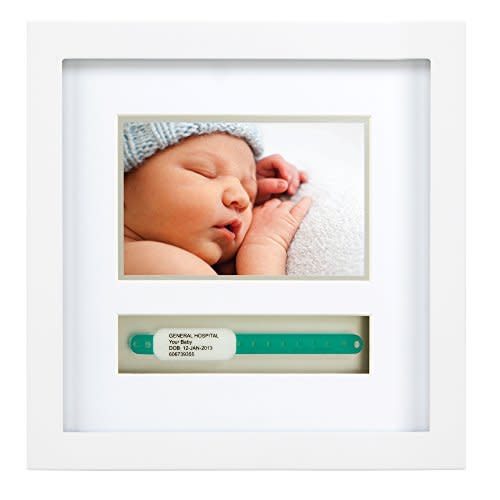 Pearhead Baby Hospital ID Bracelet Photo Frame, Newborn Baby Keepsake, Expecting Parents Gift, White