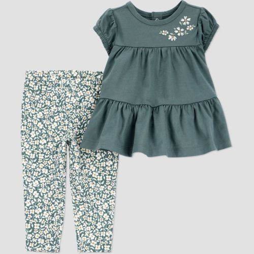 Carter's Just One You® Baby Girls' 2pc Floral Top & Bottom Set - Green