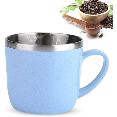 Agatige 220ml Stainless Steel Coffee Mug, Insulated Pot Coffee Cup Insulated Coffee Tumbler with Handle for Water Coffee Juice Milk(Blue)