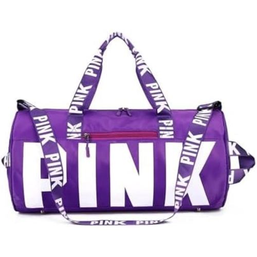 Sports Gym Bag Large Capacity Travel Duffel Bag Sport Shoes Bag with Wet Pocket Compartment for Men and Women Lightweight Multiple Colors PINK Logo (YAM PURPLE)