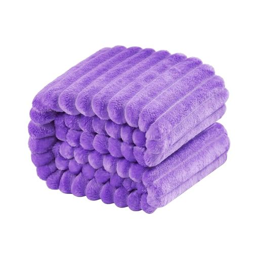 NTBAY Plush Soft Flannel Baby Blanket, Warm and Cozy Unisex Toddler Blanket with Stripe Pattern for Stroller, Crib, Travel, 30x40 Inches, Purple