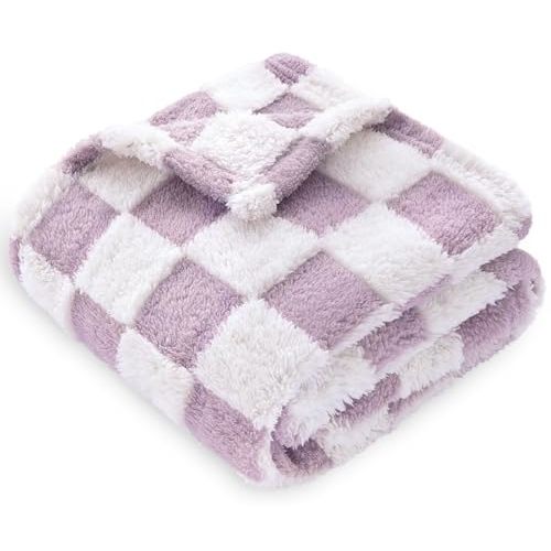 HOMRITAR Checkered Baby Blanket Fleece Baby Blankets for Girls, Ultra Soft Cozy Fluffy Warmer Infant Toddler Newborn Receiving Blankets for Crib Stroller 30 x 40 Inch, Purple
