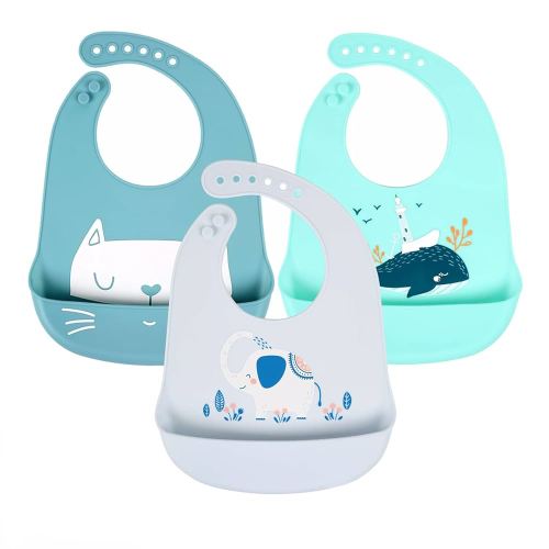 YINGJEE(3 Pack) Cute Silicone Baby Bibs For Babies&Toddler, Bebe waterproof Bibs, Girl, Boy Fille Silicone Baby Feeding Bib Set, BéBés bib, Unisex Baby Feeding Supplies with food catcher pocket……