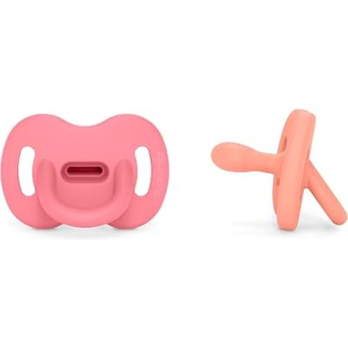 Color Essence SX PRO Silicone Baby Pacifier 2Pk, Made with 100% Soft Silicone, Baby Essentials Perfect for Breastfeeding Babies, Designed in Spain, 0-6 Mths, Fushia/Peach