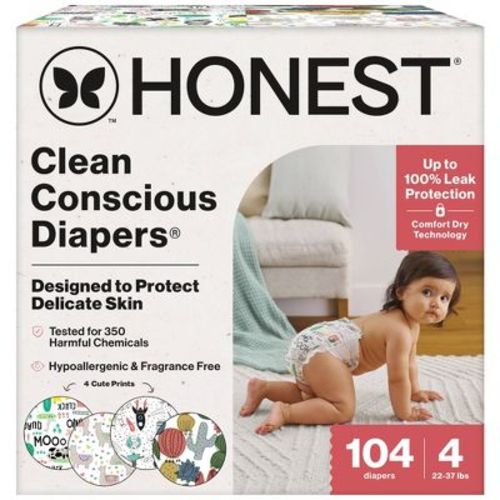 The Honest Company Clean Conscious Disposable Diapers - Four Print Pack - Size 4 - 104ct