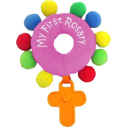 Baby Rosary Rattle My First Rosary Baptism Gift Plush Joyful Pink