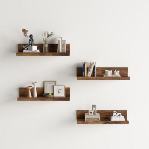 FurnitureR Wood Floating Shelves for Wall, 15.75 Inch Wide Rustic Wooden Floating Shelves, WallMounted Display for Living Room, Brown : Target