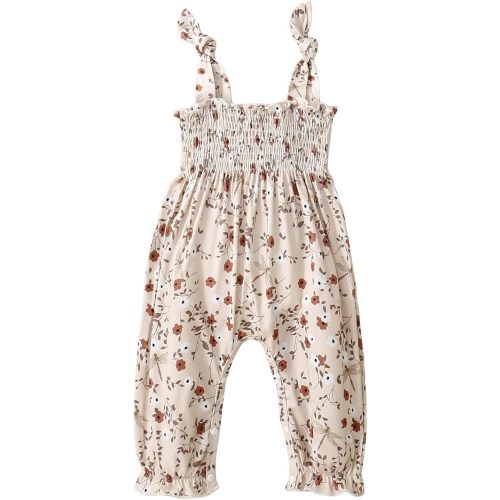 Summer One Piece Outfits Infant Baby Girl Romper Jumpsuit Sleeveless Ruffle Halter Floral Bodysuit Clothes