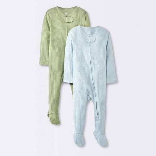 Baby 2pk Solid Wide Ribbed Sleep N' Play - Cloud Island™ Blue, Size: 3-6M