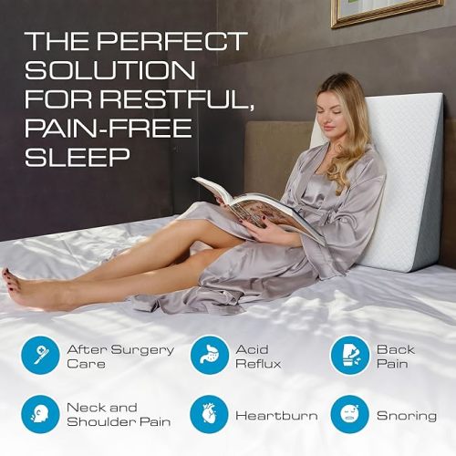 Kolbs Bed Wedge Pillow for Sleep Apnea, Sleeping Comfort, Relaxing, Acid Reflux, Heartburn and Back Pain Relief. Cushion for Sitting Up in Bed. Memory Foam Top, Chic Jacquard Washable Cover.
