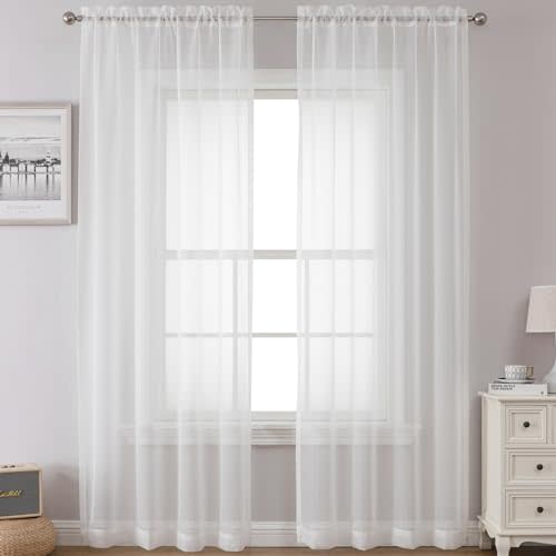Airwill White Sheer Curtains 84 Inches Length 2 Panels Set, Sheer White Curtains Light Filtering Rod Pocket Window Sheer Curtain Panels, Elegant Curtains & Drapes for Bedroom(White, 42" W x 84" L)
