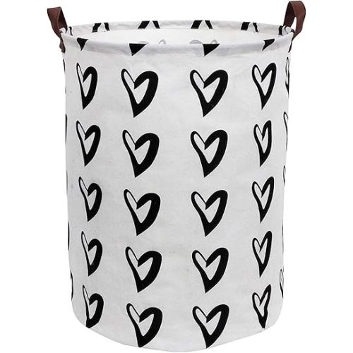CLOCOR Large Laundry Basket,Waterproof Nursery Hamper,Collapsible Fabric Storage Container,Room Decor,Gift Basket（Black Heart