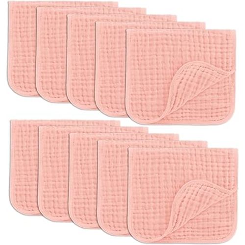 Comfy Cubs Muslin Burp Cloths Set (20”X10”, Pack of 10) - Large, 6-Layer, Ultra Absorbent 100% Cotton for Baby Spit-Up, Drool, and Messes - Soft, Gentle - Great, (Lace)