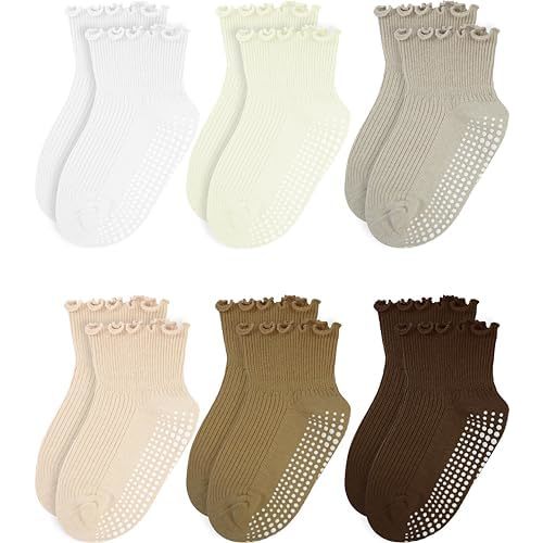 Girls Ruffle Socks - Baby Toddler Non-Slip Socks with Grips - Indoor Soft Cotton Frilly Ankle Sock