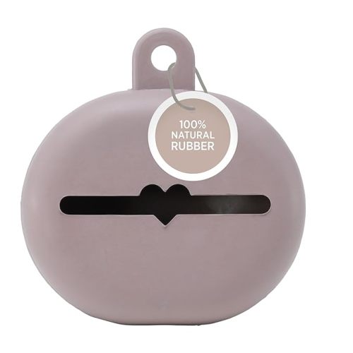 HEVEA Natural Rubber Pacifier Holder Case - 100% Natural Rubber - Danish Design Hygienic Holder for Pacifiers & Bottle Nipples, Easily Attaches to Bags & Strollers, BPA-Free, Vegan - Tan Beige