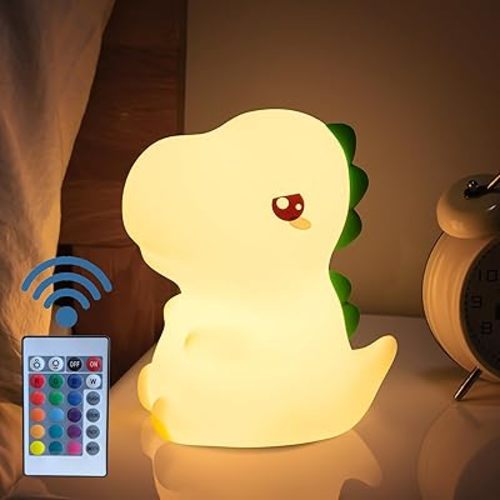 Kids LED Lights Remote Controller Rechargeable Battery Powered Portable Silicone Night Multi Color USB Lamp Decor Desk Sleeping Bedroom Living Room (Dinosaur)
