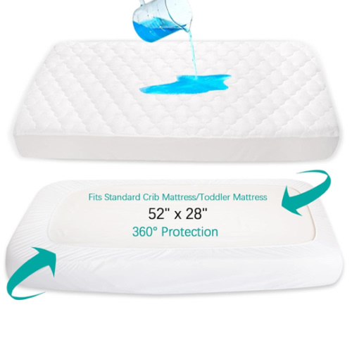 Protector de colchón para cuna, impermeable y sin ruido, agradable a la piel, transpirable y lavable a máquina, 100% absorbente, protector de colchón para cuna para niños pequeños, (acolchado de grosor mejorado)