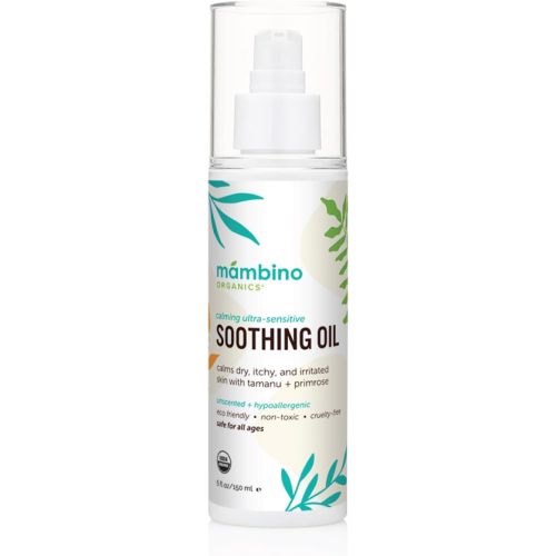 Mambino Organics Soothing Baby Oil, Organic Unscented Body Oil with Jojoba, Evening Primrose, Hydrates Dry, Itchy Skin, Gentle for Babies, Kids, Vegan, Baby Care Products, 5 fl oz